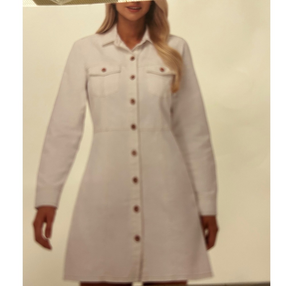 Frye Womens Off White Denim Long Sleeve Button Front Mini Shirt Dress Size M